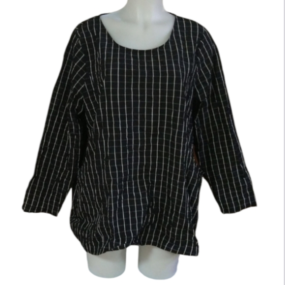 Size L check black an white loose fitting blouse - Picture 1 of 12